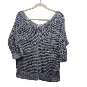 Decree Womens Gray Crochet Knit Batwing Sleeve Sweater‎ Top L
